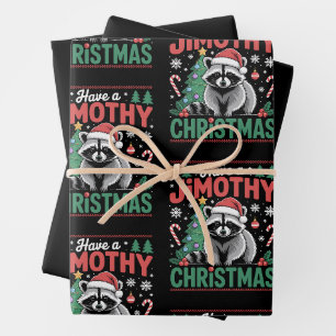 Have A Jimothy Christmas Racoon Santa Hat Tree Wrapping Paper Sheet