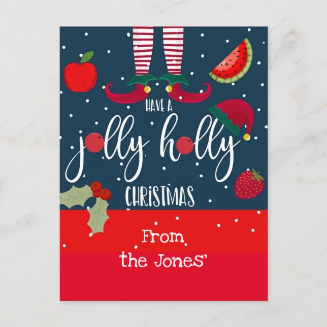 have a jolly holly Christmas elf legs Postcard (Front)