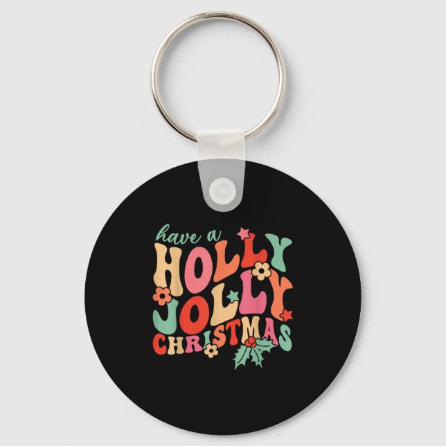 Have A Jolly Holly Christmas Team Santa Women Girl Key Ring (Front)