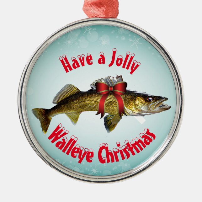 "Have a Jolly Walleye Christmas"  Metal Tree Decoration (Front)