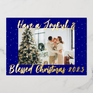 Have a Joyful & Blessed Christmas One Photo Foil Holiday Card