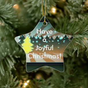 Have a Joyful Christmas Trees Brown Green Ceramic Tree Decoration