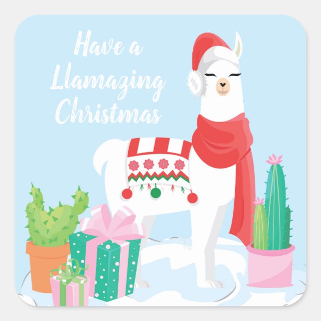 Have A Llamazing Christmas | Santa Llama Square Sticker (Front)