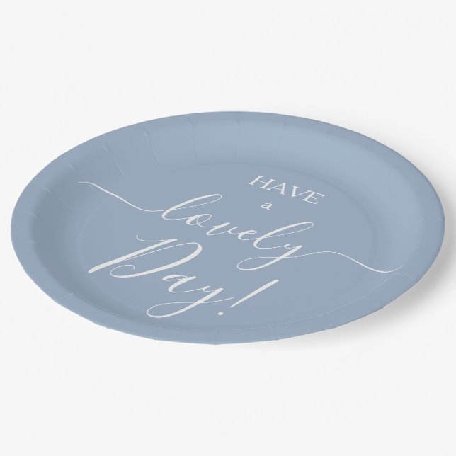 Have A Lovely Day Slate Blue Solid Colour Paper Plate (Angled)