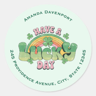 Have a Lucky Day Retro Typography Address Classic Round Sticker
