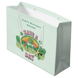Have a Lucky Day Retro Typography Birthday Large Gift Bag