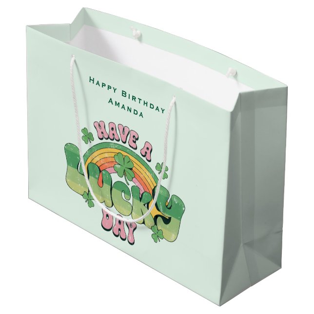 Have a Lucky Day Retro Typography Birthday Large Gift Bag (Back Angled)