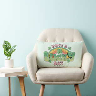 Have a Lucky Day Retro Typography Lumbar Cushion