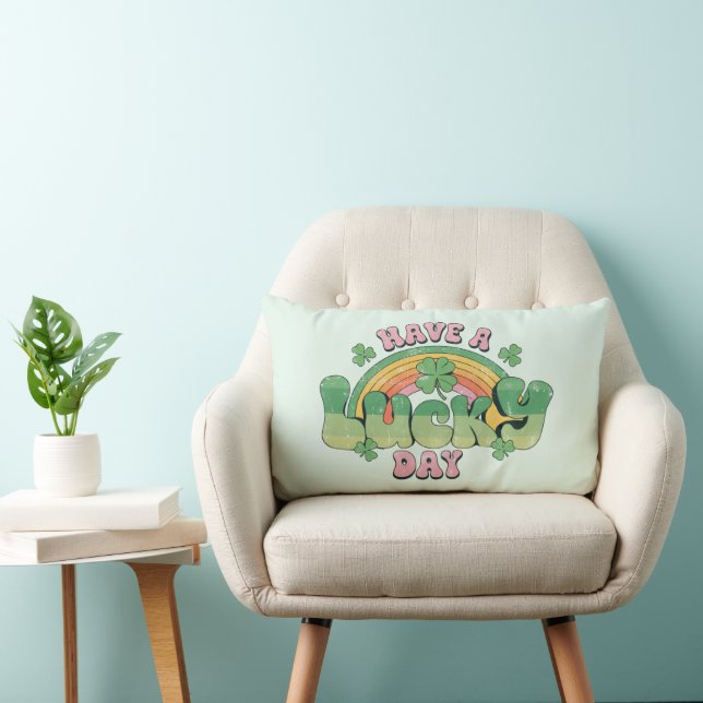 Have a Lucky Day Retro Typography Lumbar Cushion (Chair)