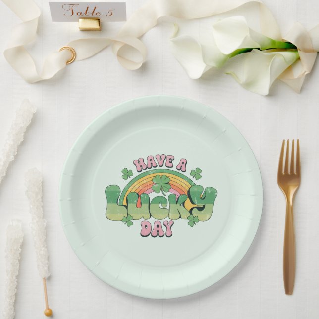 Have a Lucky Day Retro Typography Paper Plate (Wedding)