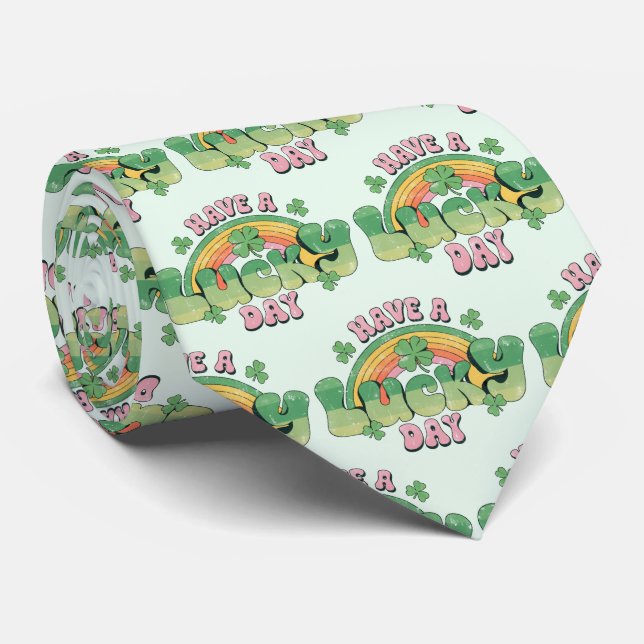 Have a Lucky Day Retro Typography Pattern Tie (Rolled)