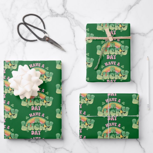 Have a Lucky Day Retro Typography Pattern Wrapping Paper Sheet (Front)