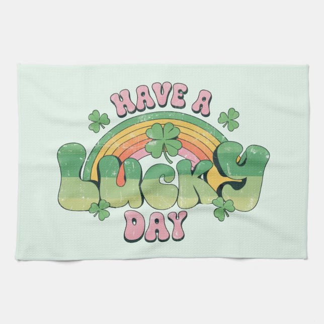 Have a Lucky Day Retro Typography Tea Towel (Horizontal)