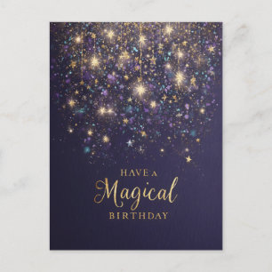 "Have a Magical Birthday" with Glitter and Stars Holiday Postcard