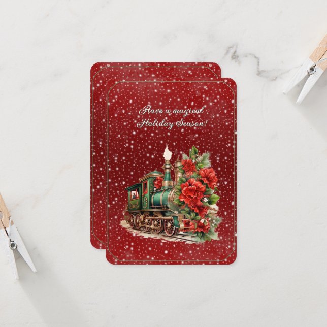 Have A Magical Christmas Train Engine Flowers Card (Front/Back In Situ)