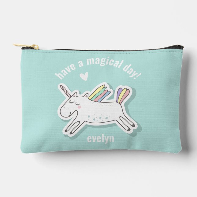 Have a Magical Day! Cute Unicorn Kids  Accessory Pouch (Front)
