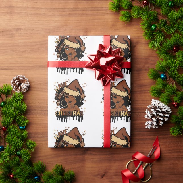 have a melanin christmas black mrs santa claus wrapping paper (Holiday Gift)