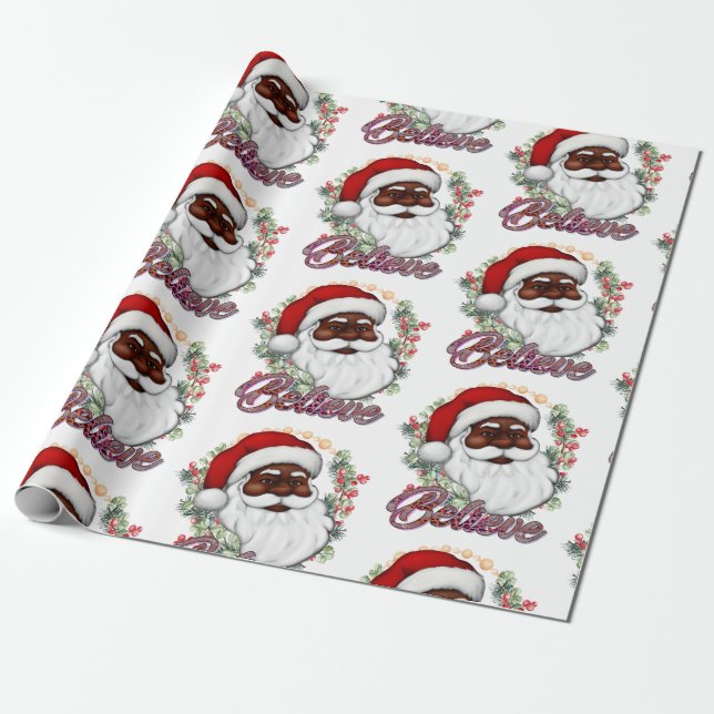 Have A Melanin Christmas Black Santa Claus Wrapping Paper (Unrolled)