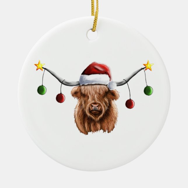 Have a Merry Hielan Coo Christmas Ceramic Tree Decoration (Front)