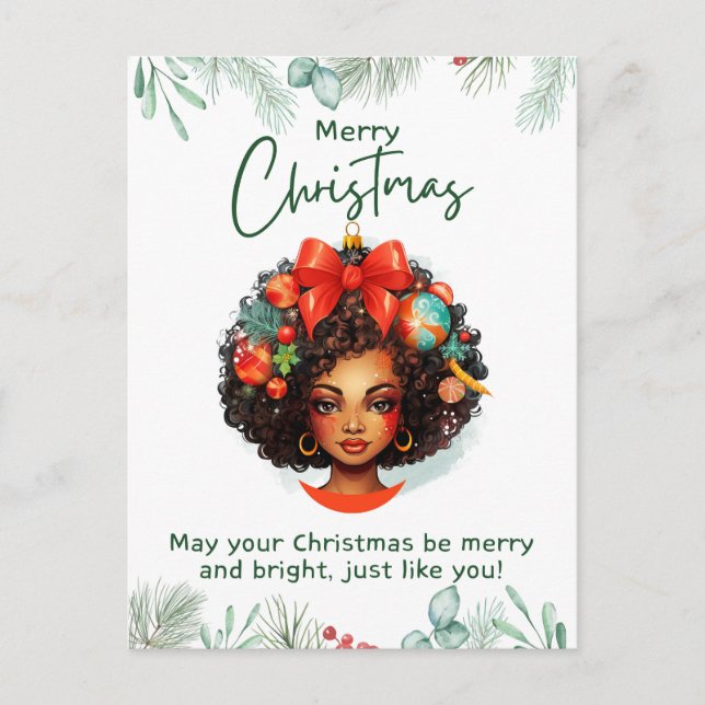 Have a merry melanin Christmas black girl magic Holiday Postcard (Front)