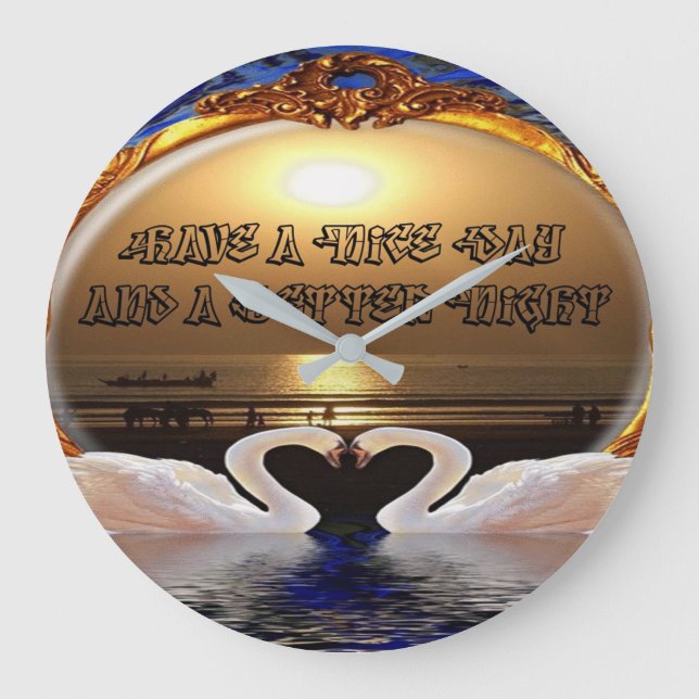 Have A Nice day and a Nice Night.silver Large Clock (Front)