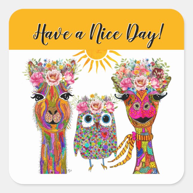 Have a Nice Day Flower Crown Animal Stickers (Front)