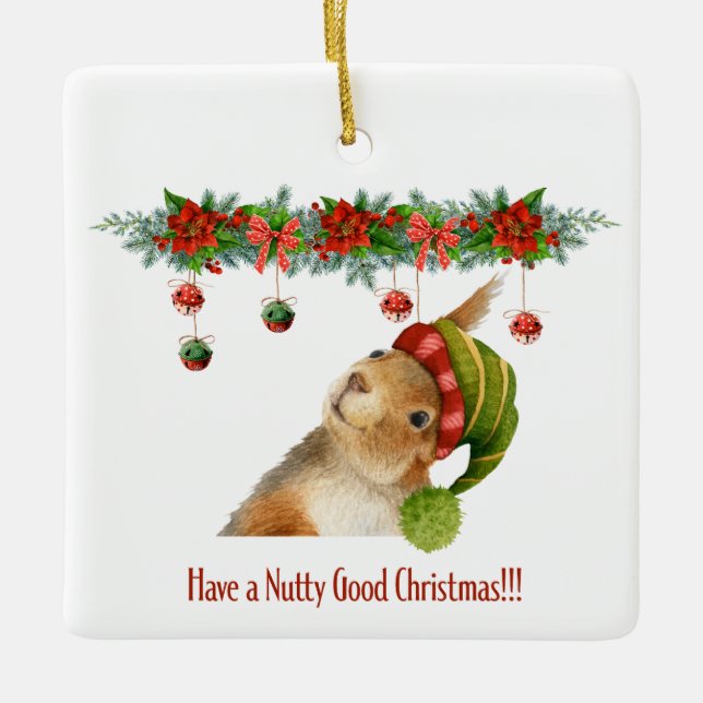 Have a Nutty Good Christmas Squirrel Custom Year Ceramic Ornament (Front)