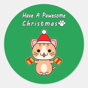 Have A Pawesome Christmas - Ginger Tabby Cat Classic Round Sticker