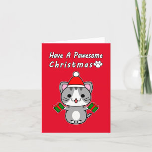 Have A Pawesome Christmas - Grey Tabby Cat Holiday Card