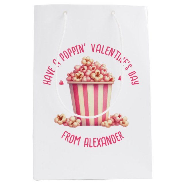 Have a Popping Valentine's Day Pink Popcorn Heart Medium Gift Bag (Front)