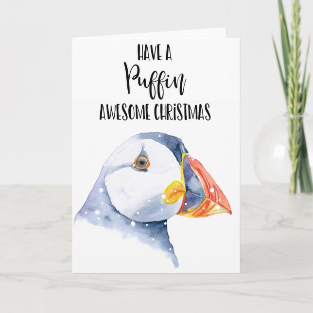 have a puffin awesome Christmas watercolour Card (Front)