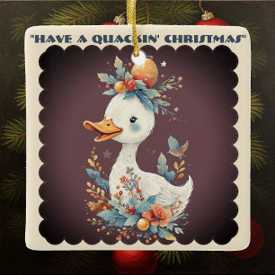 Have a Quackin' Christmas Duck Whimsical Naughty Ceramic Ornament