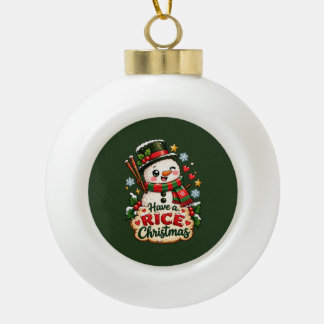 Have a Rice Christmas Kawaii Sushi Snowman Ceramic Ball Christmas Ornament