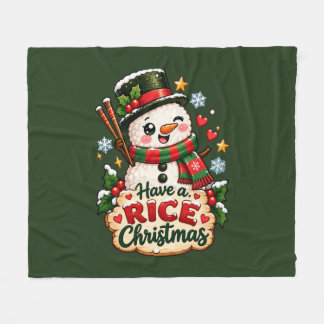 Have a Rice Christmas Kawaii Sushi Snowman Fleece Blanket