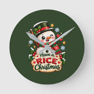 Have a Rice Christmas Kawaii Sushi Snowman Round Clock