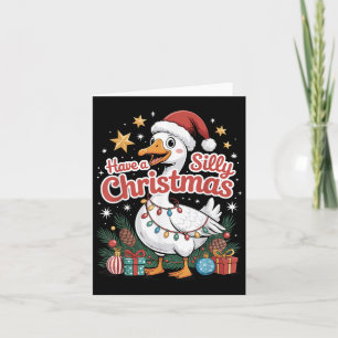 Have A Silly Christmas Funny Goose Santa Hat Light Card