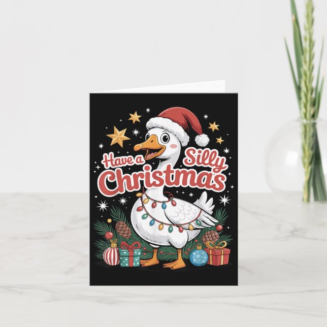 Have A Silly Christmas Funny Goose Santa Hat Light Card (Front)