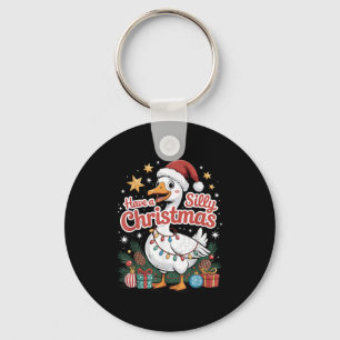 Have A Silly Christmas Funny Goose Santa Hat Light Key Ring