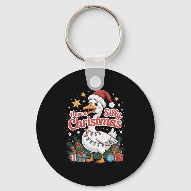 Have A Silly Christmas Funny Goose Santa Hat Light Key Ring (Front)