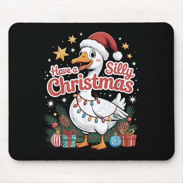 Have A Silly Christmas Funny Goose Santa Hat Light Mouse Mat (Front)