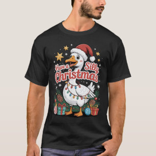 Have A Silly Christmas Funny Goose Santa Hat Light T-Shirt