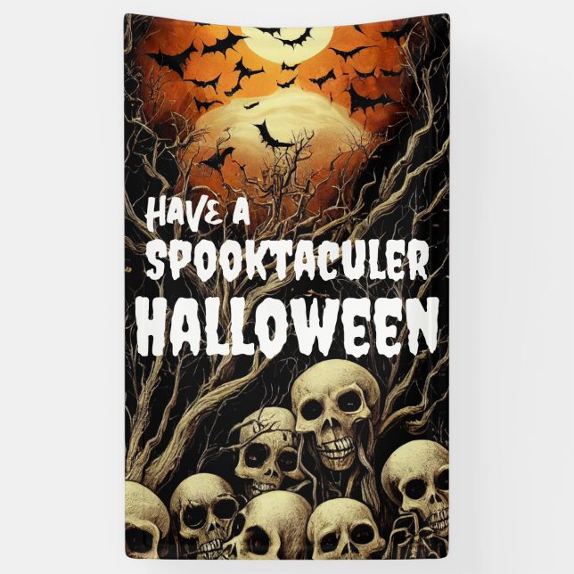 Have a Spooktacular Halloween Skulls and Bats Banner (Vertical)
