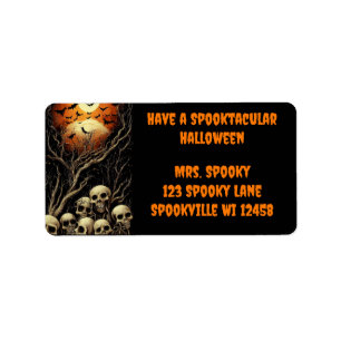 Have a Spooktacular Halloween with Skulls and Bats Label