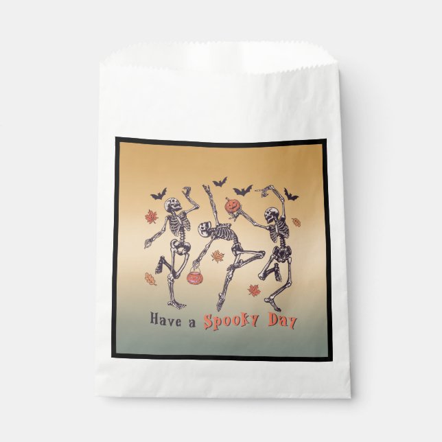 Have A Spooky Day!  Halloween Skeletons Dancing Favour Bags (Front)