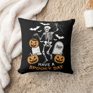 Have A Spooky Day Halloween Witch Gift Skeleton Cushion