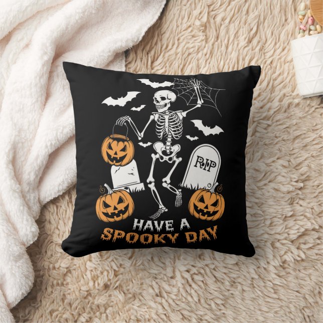 Have A Spooky Day Halloween Witch Gift Skeleton  Cushion (Blanket)