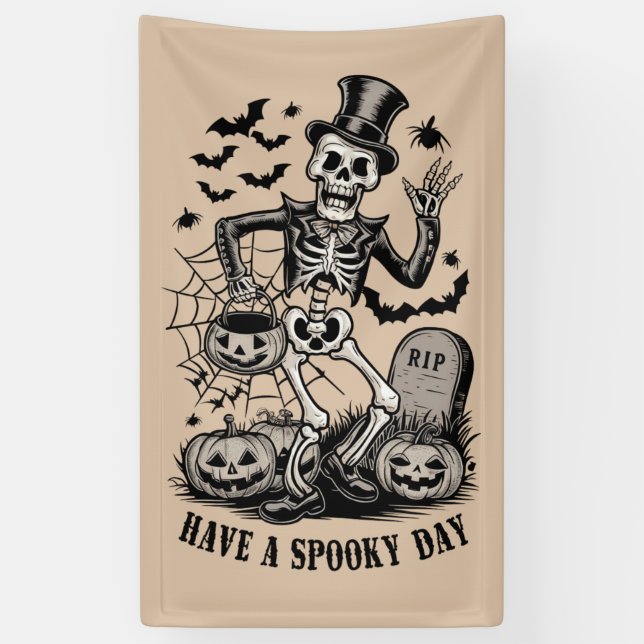 Have a spooky Day Halloween Witch Skeleton  Banner (Vertical)
