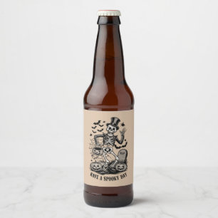 Have a spooky Day Halloween Witch Skeleton Beer Bottle Label