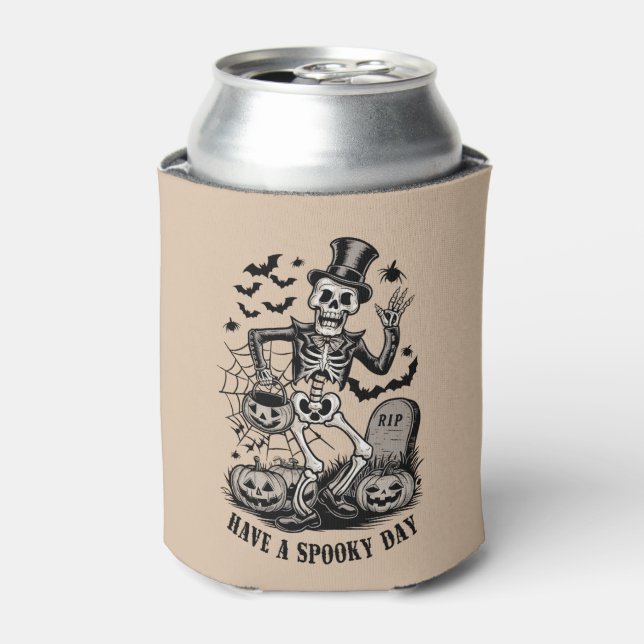 Have a spooky Day Halloween Witch Skeleton  Can Cooler (Can Front)