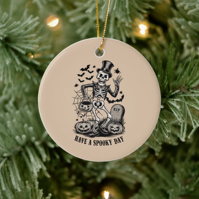 Have a spooky Day Halloween Witch Skeleton  Ceramic Tree Decoration (Tree)